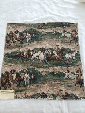 Vintage Equestrian Polo Tapestry Wall Hanging Green Beige USA Made